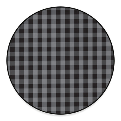Grey And Black Check Pattern Print Round Floor Mat
