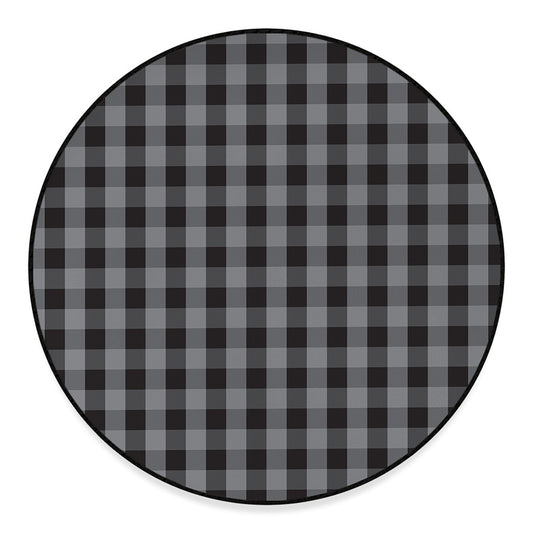 Grey And Black Check Pattern Print Round Floor Mat