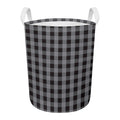 Grey And Black Check Pattern Print Round Laundry Basket