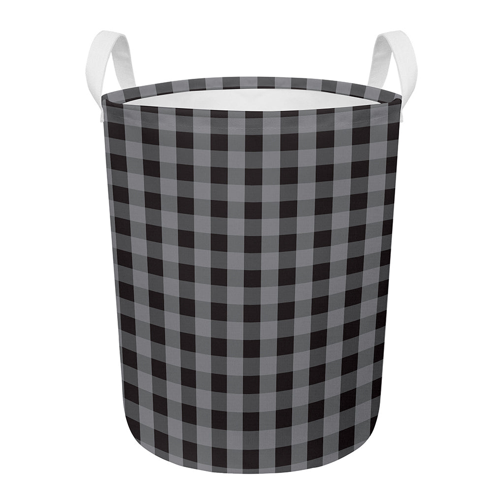 Grey And Black Check Pattern Print Round Laundry Basket