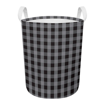 Grey And Black Check Pattern Print Round Laundry Basket