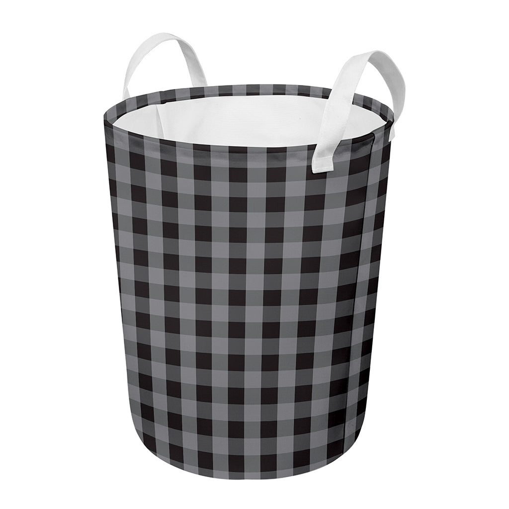 Grey And Black Check Pattern Print Round Laundry Basket
