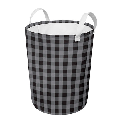 Grey And Black Check Pattern Print Round Laundry Basket