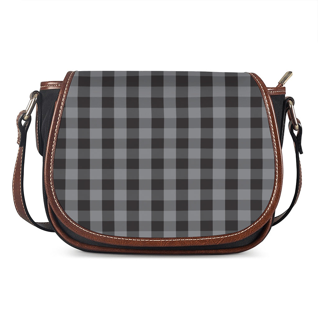 Grey And Black Check Pattern Print Saddle Bag