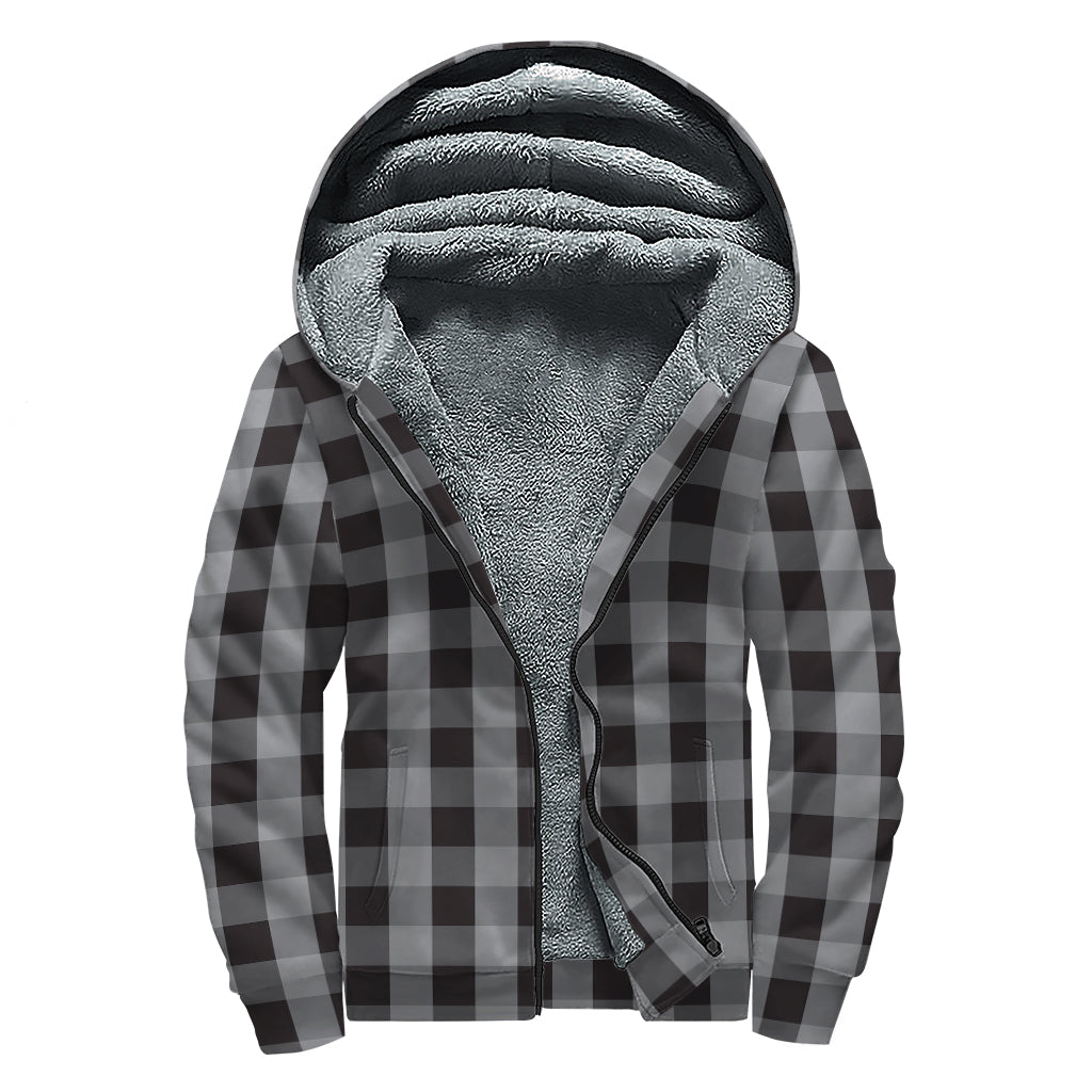 Grey And Black Check Pattern Print Sherpa Lined Zip Up Hoodie