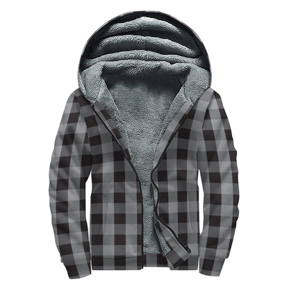 Grey And Black Check Pattern Print Sherpa Lined Zip Up Hoodie