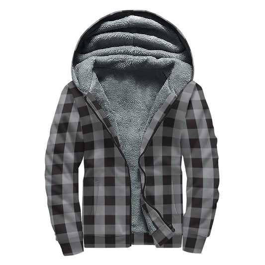 Grey And Black Check Pattern Print Sherpa Lined Zip Up Hoodie
