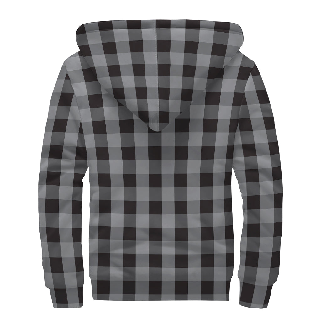 Grey And Black Check Pattern Print Sherpa Lined Zip Up Hoodie