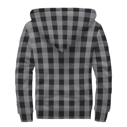 Grey And Black Check Pattern Print Sherpa Lined Zip Up Hoodie