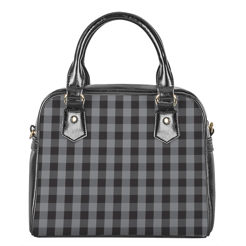 Grey And Black Check Pattern Print Shoulder Handbag
