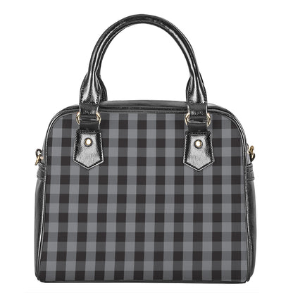 Grey And Black Check Pattern Print Shoulder Handbag