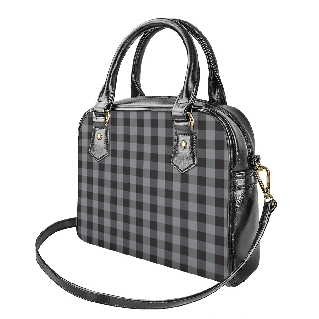 Grey And Black Check Pattern Print Shoulder Handbag