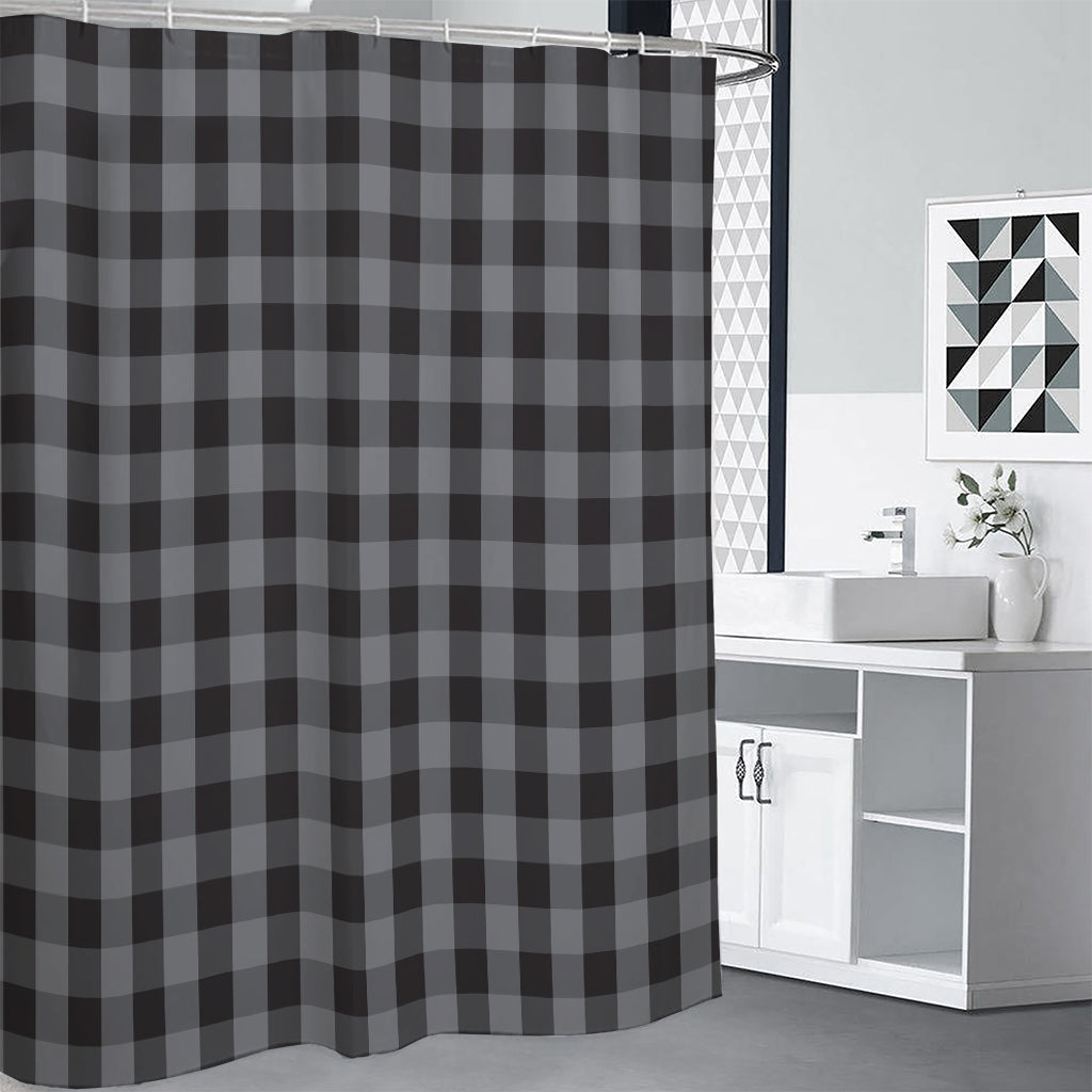 Grey And Black Check Pattern Print Shower Curtain