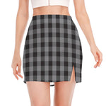 Grey And Black Check Pattern Print Side Slit Mini Skirt