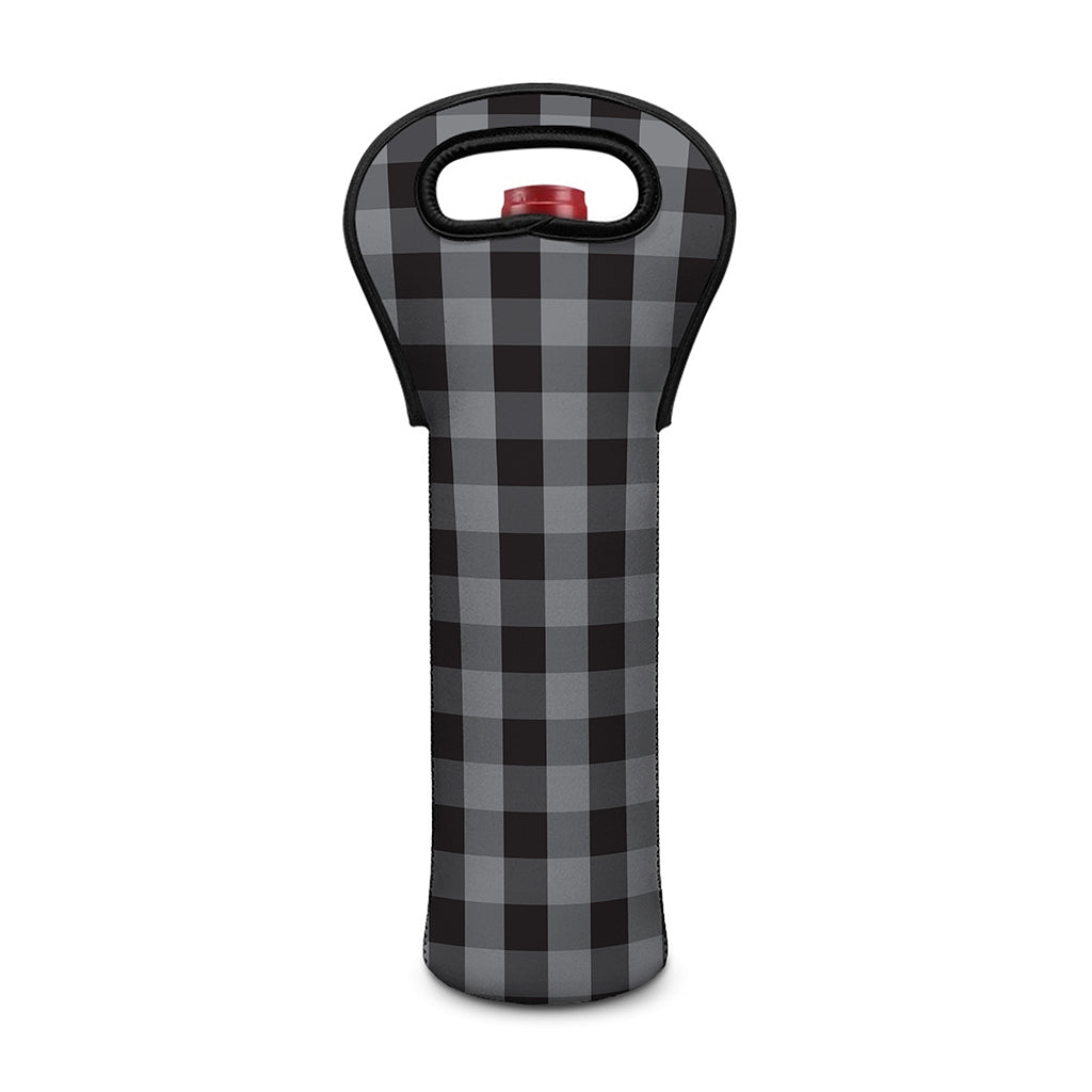 Grey And Black Check Pattern Print Single Neoprene Wine Tote