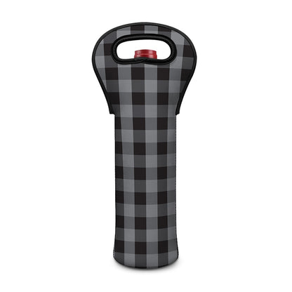 Grey And Black Check Pattern Print Single Neoprene Wine Tote