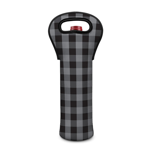 Grey And Black Check Pattern Print Single Neoprene Wine Tote