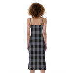 Grey And Black Check Pattern Print Slim Fit Midi Cami Dress