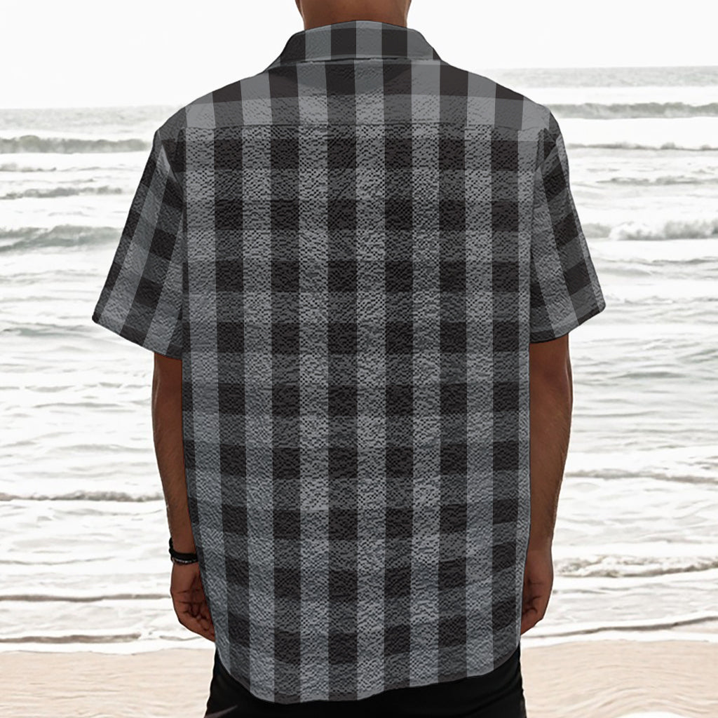 Grey And Black Check Pattern Print Textured Short Sleeve Shirt