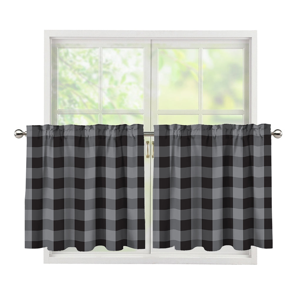 Grey And Black Check Pattern Print Tier Curtains