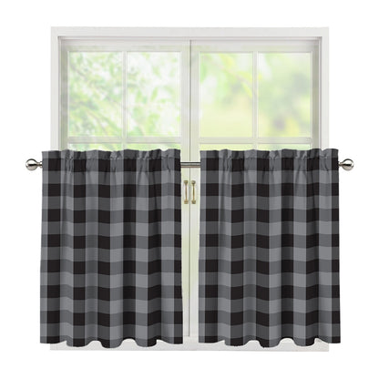 Grey And Black Check Pattern Print Tier Curtains