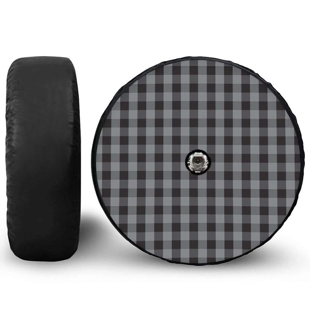 Grey And Black Check Pattern Print Tire Cover With Camera Hole