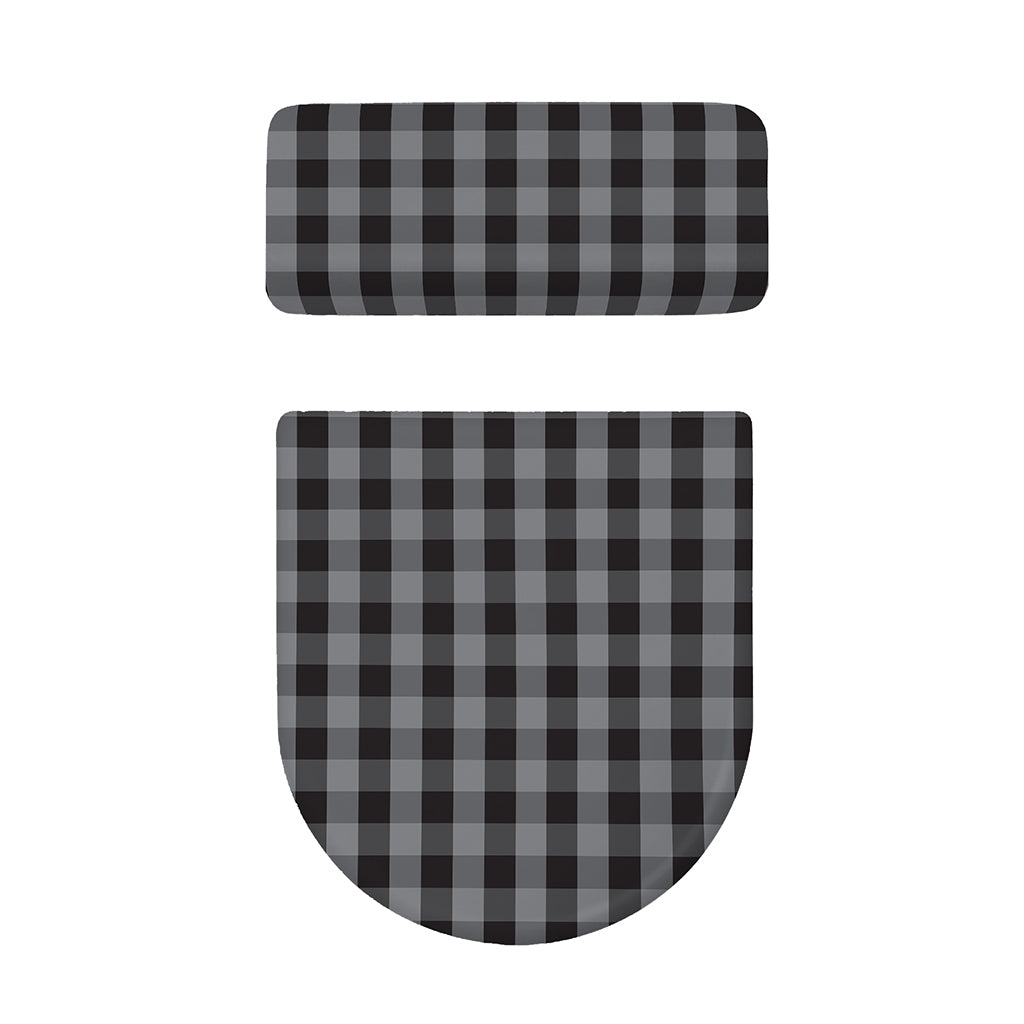Grey And Black Check Pattern Print Toilet Lid And Tank Cover Set