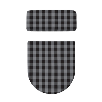 Grey And Black Check Pattern Print Toilet Lid And Tank Cover Set