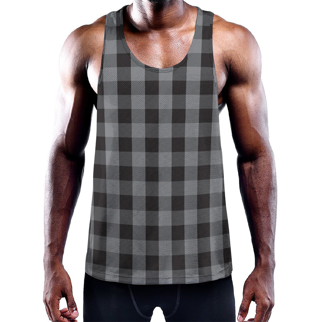 Grey And Black Check Pattern Print Training Tank Top