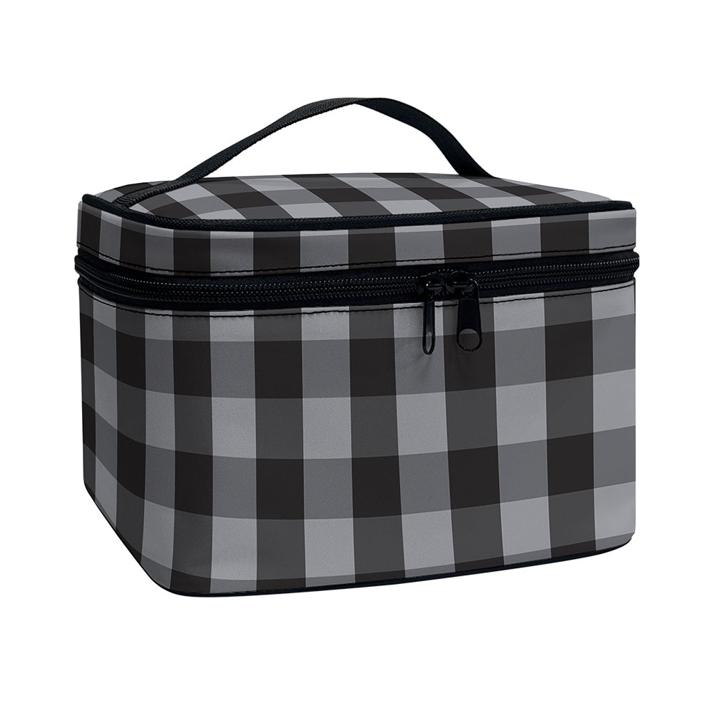 Grey And Black Check Pattern Print Travel Makeup Bag