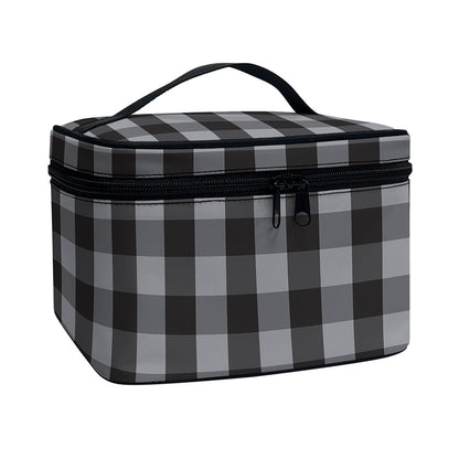 Grey And Black Check Pattern Print Travel Makeup Bag