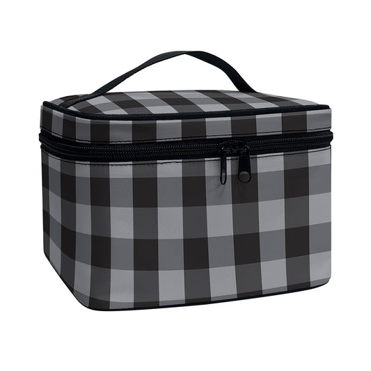 Grey And Black Check Pattern Print Travel Makeup Bag