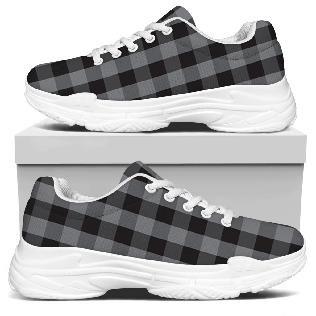 Grey And Black Check Pattern Print White Chunky Shoes