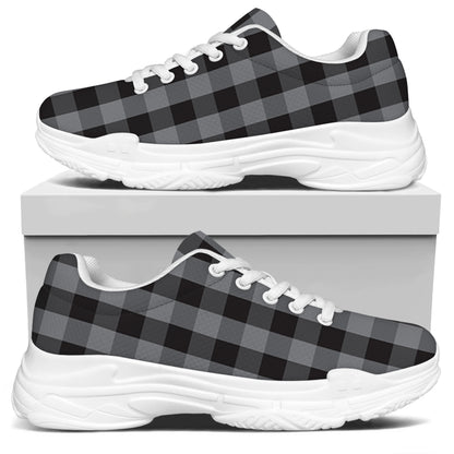 Grey And Black Check Pattern Print White Chunky Shoes