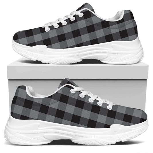 Grey And Black Check Pattern Print White Chunky Shoes