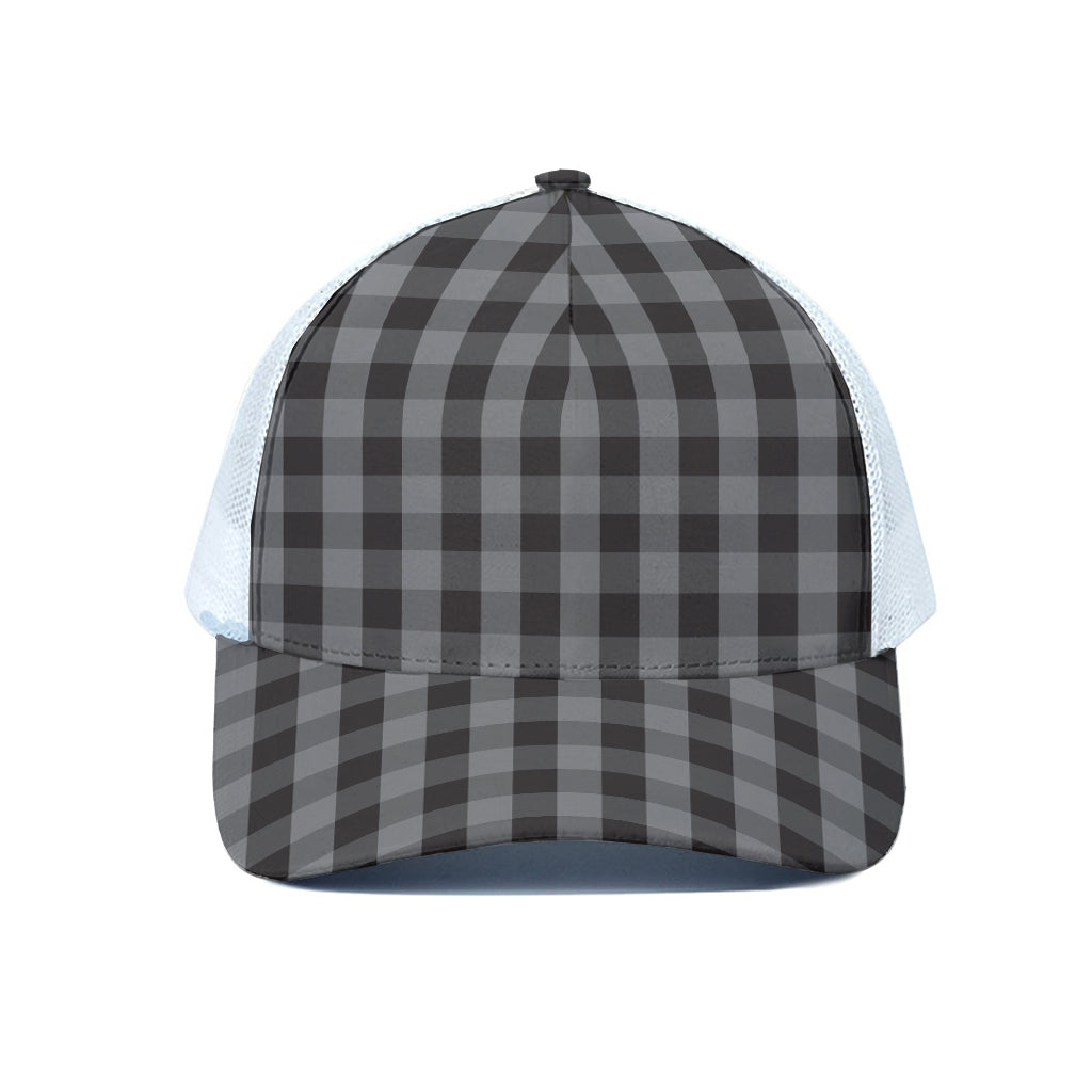 Grey And Black Check Pattern Print White Mesh Trucker Cap