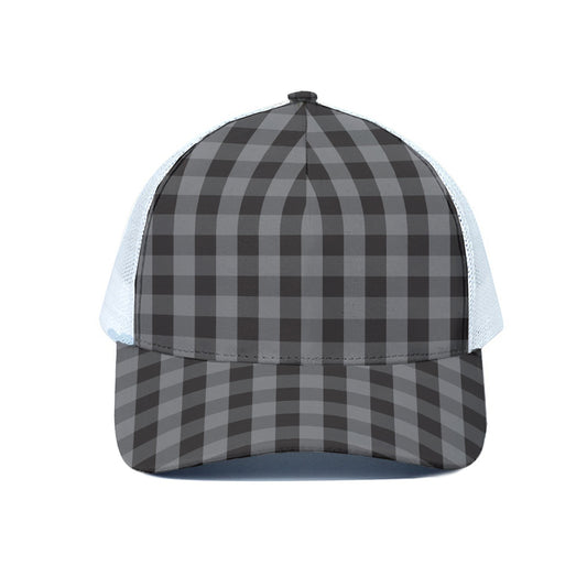 Grey And Black Check Pattern Print White Mesh Trucker Cap