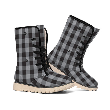 Grey And Black Check Pattern Print Winter Boots