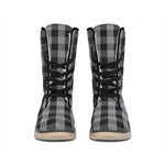 Grey And Black Check Pattern Print Winter Boots