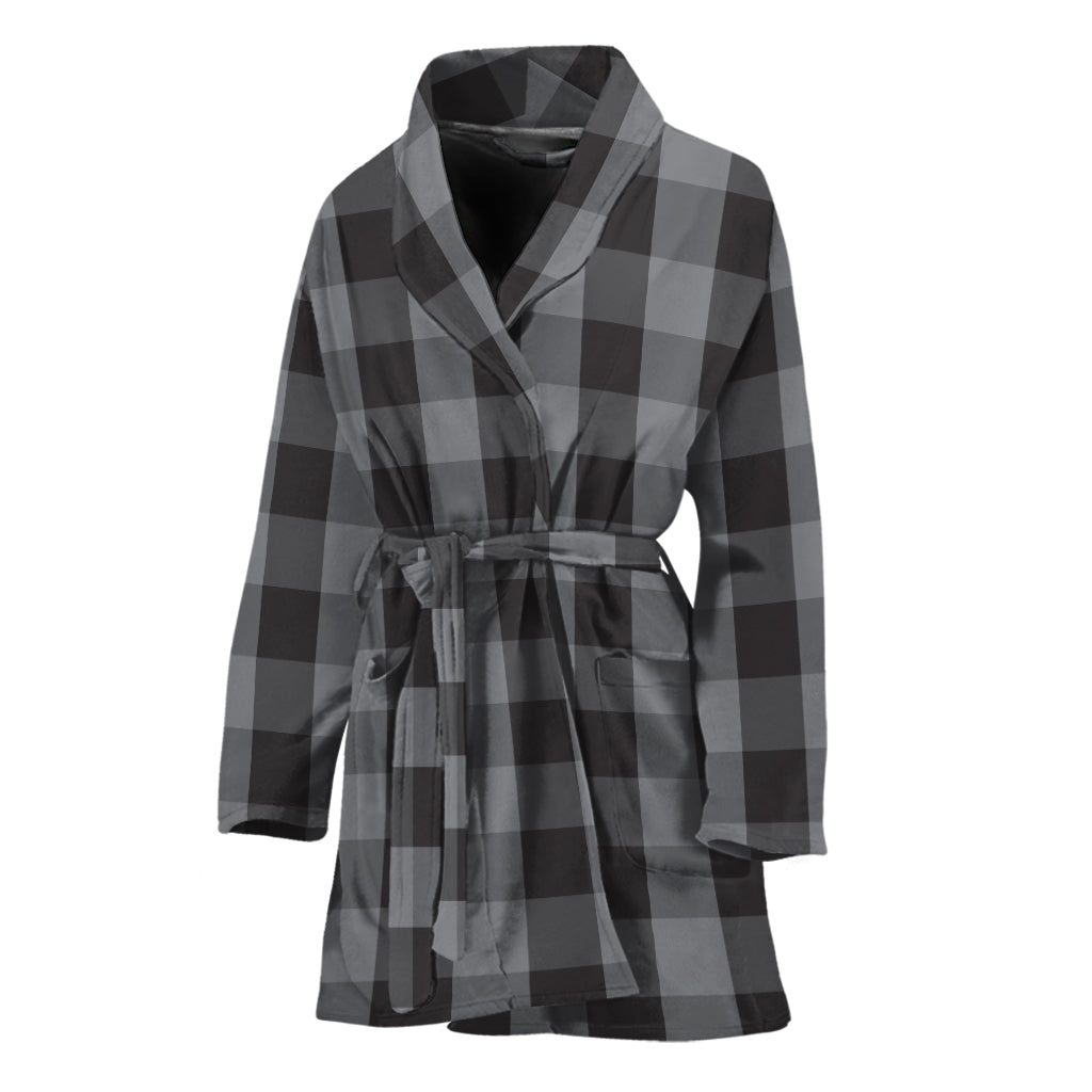 Grey And Black Check Pattern Print Women's Bathrobe