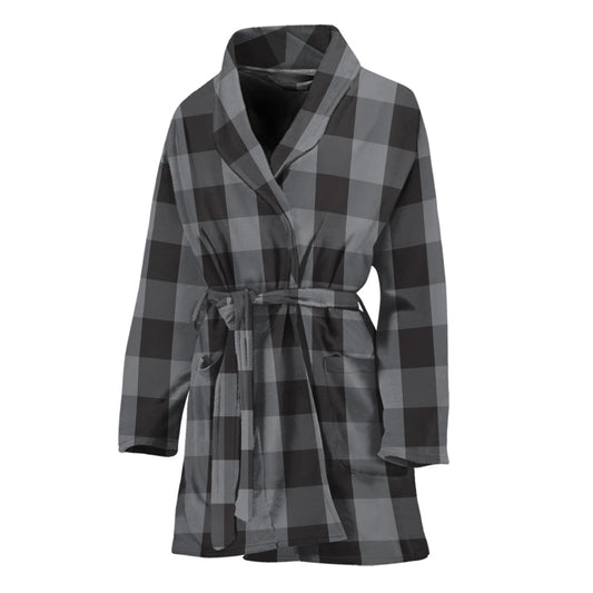 Grey And Black Check Pattern Print Women's Bathrobe