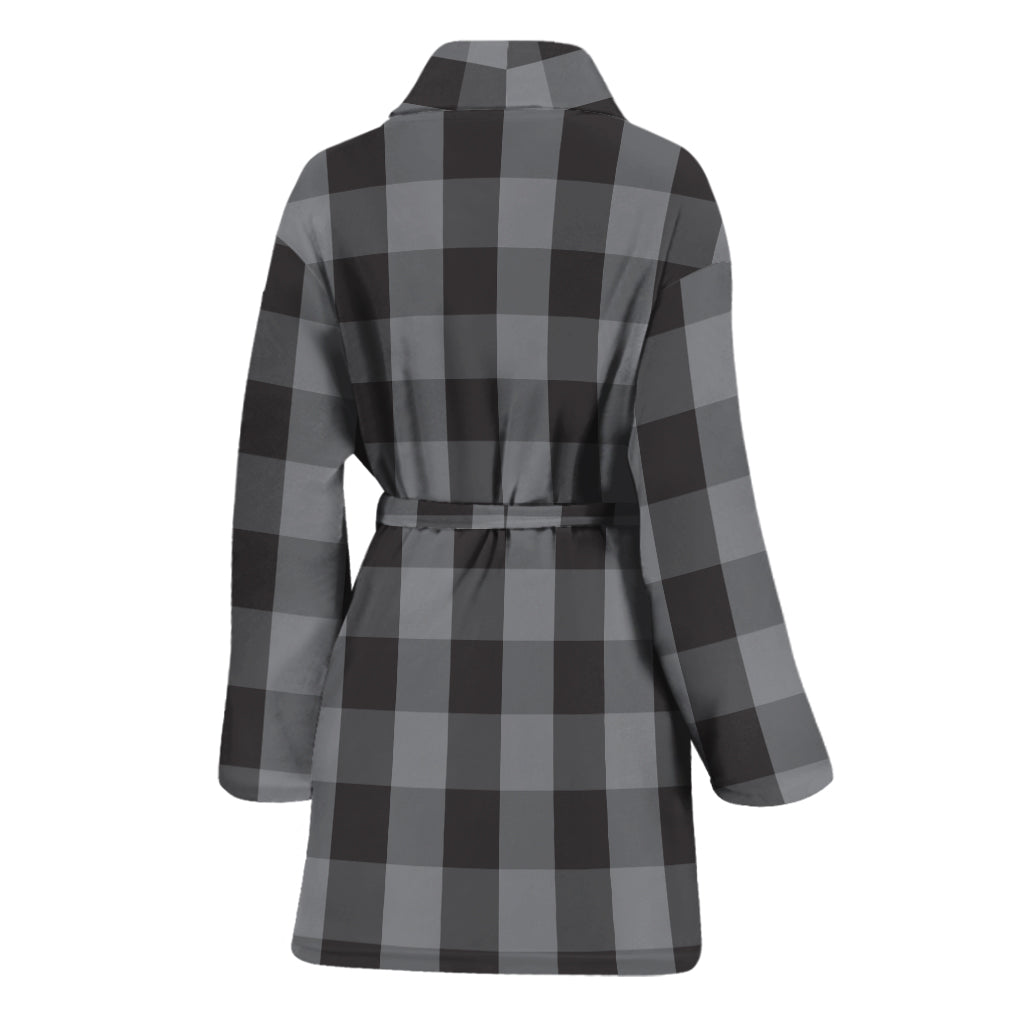 Grey And Black Check Pattern Print Women's Bathrobe