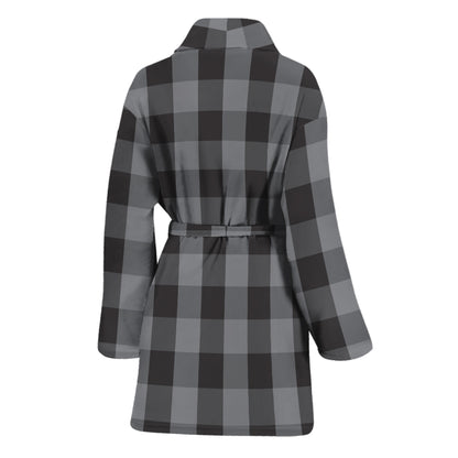 Grey And Black Check Pattern Print Women's Bathrobe