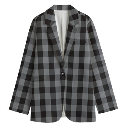 Grey And Black Check Pattern Print Women's Blazer