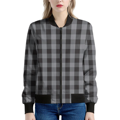 Grey And Black Check Pattern Print Women's Bomber Jacket