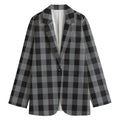 Grey And Black Check Pattern Print Women's Cotton Blazer