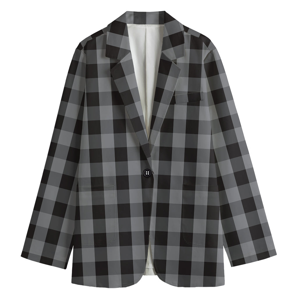 Grey And Black Check Pattern Print Women's Cotton Blazer