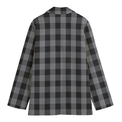 Grey And Black Check Pattern Print Women's Cotton Blazer