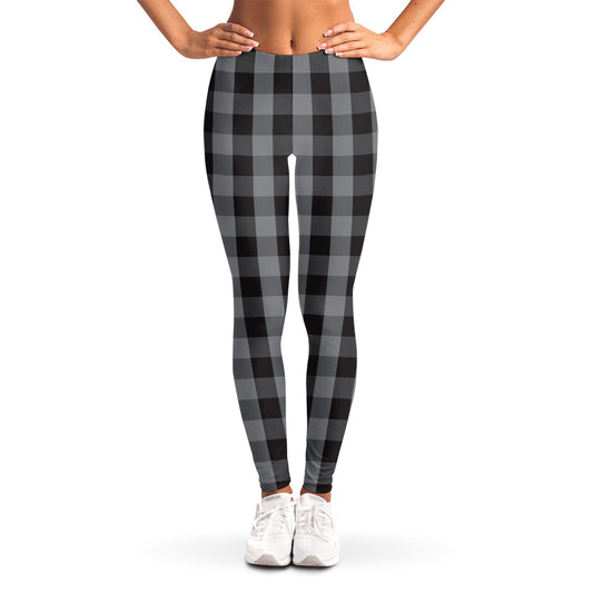 Grey And Black Check Pattern Print Women's Leggings