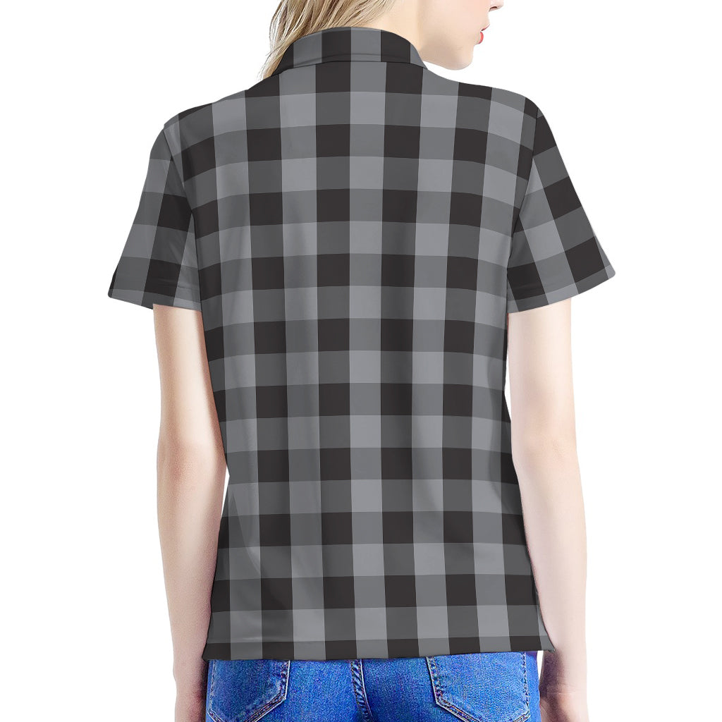 Grey And Black Check Pattern Print Women's Polo Shirt